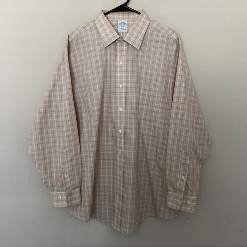 Brooks Brothers Gingham Check Dress Shirt Men 17 1/2-4/5 Slim Non Iron Spread